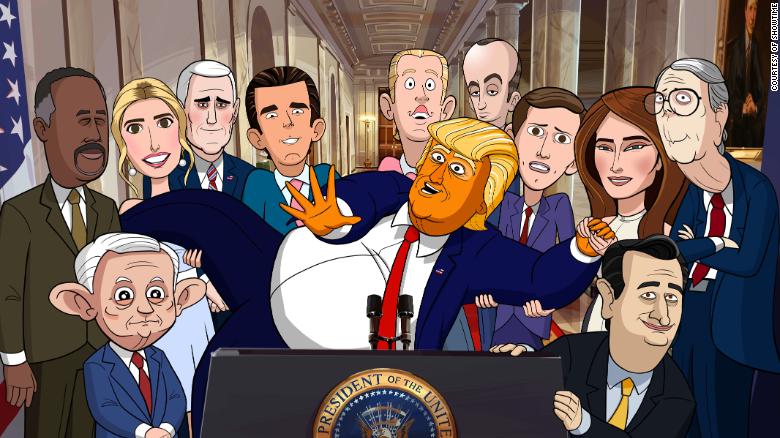 Animated cast of OUR CARTOON PRESIDENT. Photo: Courtesy of SHOWTIME